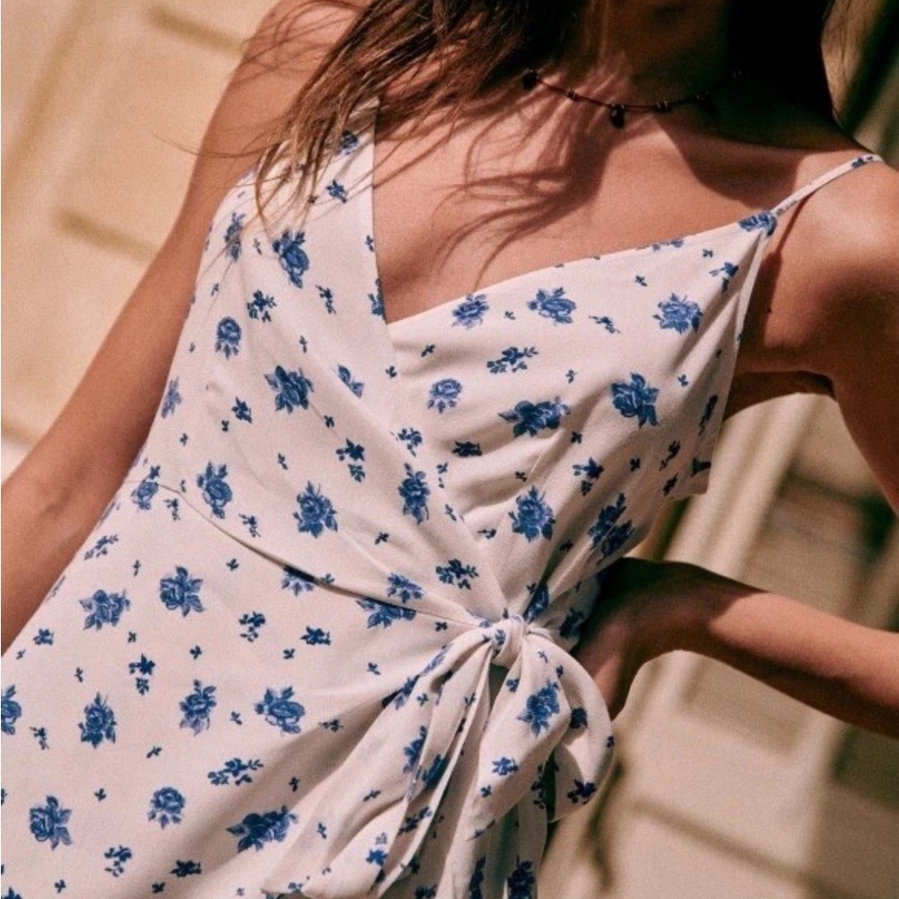 Sezane White and Blue Floral Dress